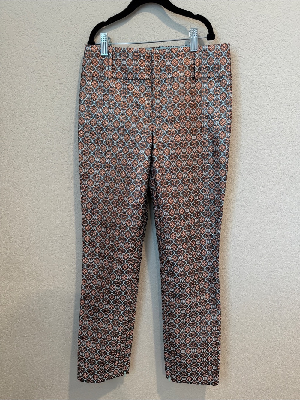 Alice + Olivia Printed Slim Chinos in Brown and Blue